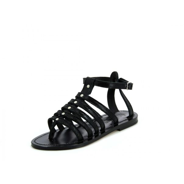 Woman K.jacques Tejus Black Leather Intuitive Agopos Ebene  Flat Sandals Flat Sandals