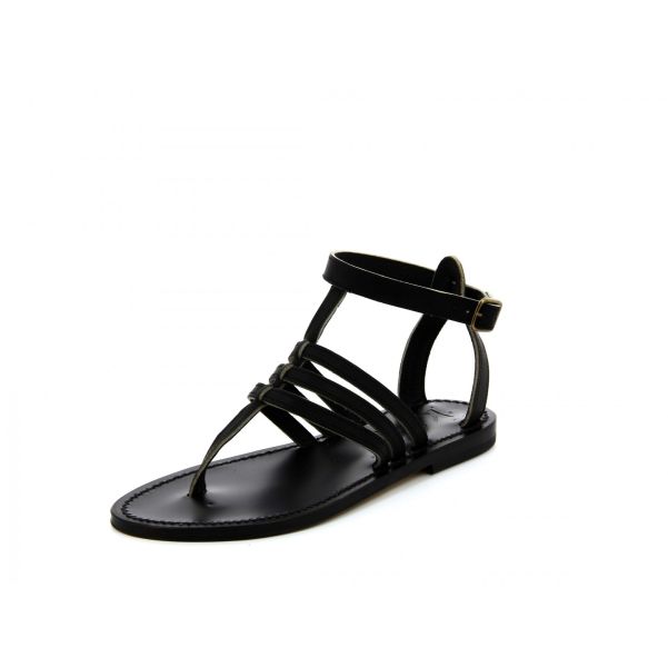 Woman K.jacques Flat Sandals Aqueduc Ebene  Flat Sandals Pul Black Leather Artisan