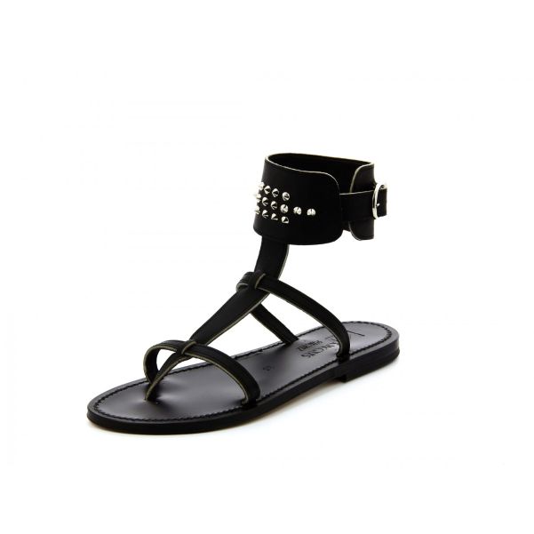 Woman Pul Black Leather Flat Sandals K.jacques Clipper Ebene  Flat Sandals Exclusive