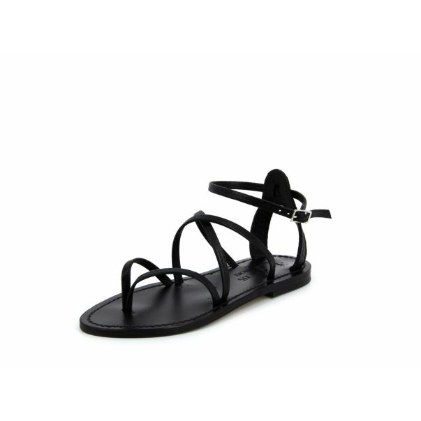 Woman Black Metallic Suede Leather Epicure Ebene  Flat Sandals K.jacques Organic Flat Sandals
