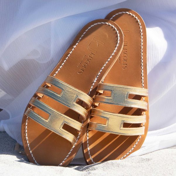 K.jacques Hekla  Flat Sandals Metallic Yellox Gold Leather Woman Flat Sandals Solid