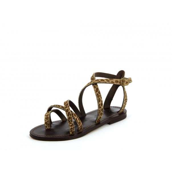 K.jacques Irina Moka  Flat Sandals Streamline Woman Babyleopard Printed Leather Flat Sandals