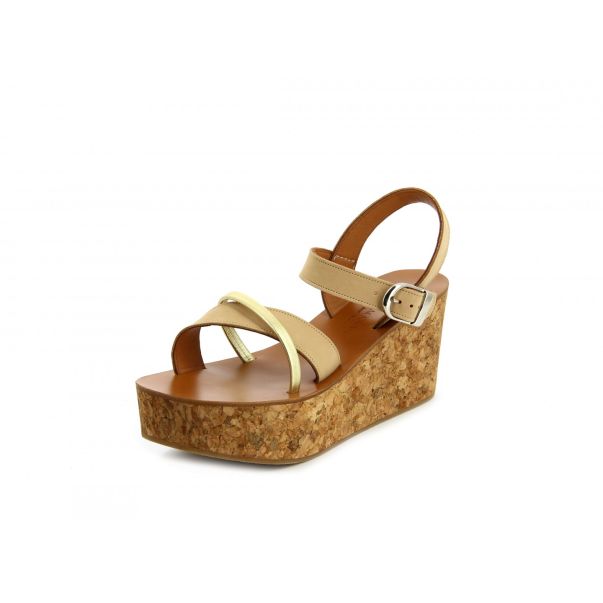 K.jacques Woman Compact Amuru  Wedges Sandals Wedges Sandals Metallic Gold Leather - Nubuk Natural Leather