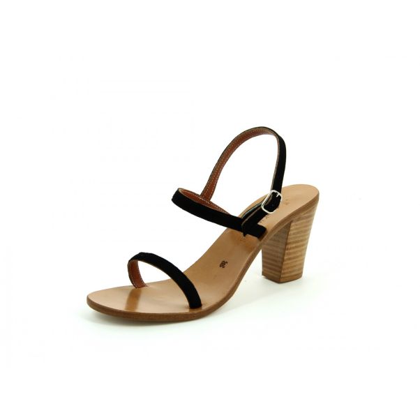 K.jacques Clearance Woman Stacked Heels Sandals Bergamote  Stacked Heels Sandals Suede Black Leather