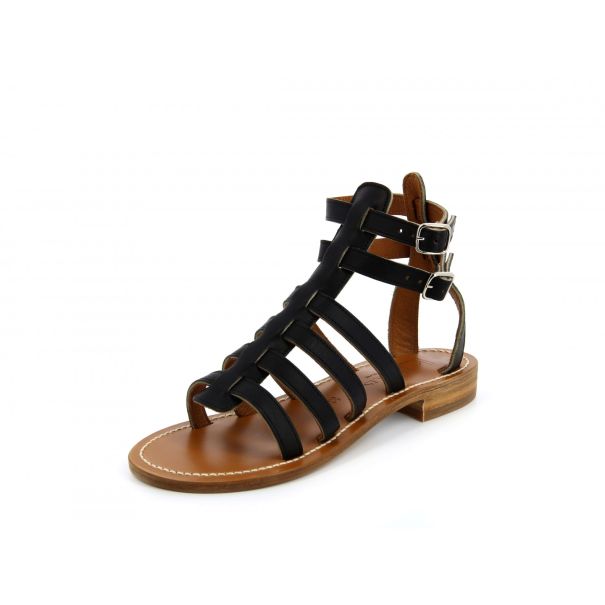 Modern K.jacques Pul Black Leather Sybaris  Women Stacked Heels Sandals Woman