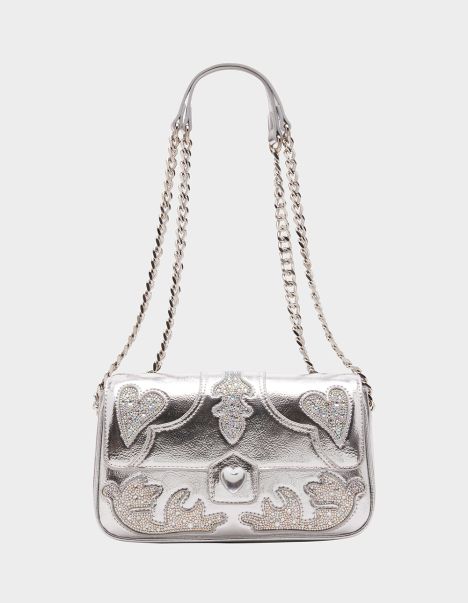 Women Silver Rodeo Rhinestones Flap Bag Silver Handbags Betsey Johnson