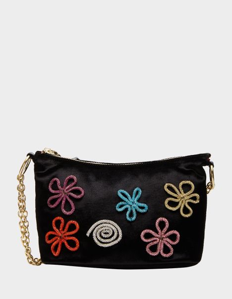 Betsey Johnson Doodle Flower Shoulder Hobo Bag Black Handbags Women Black