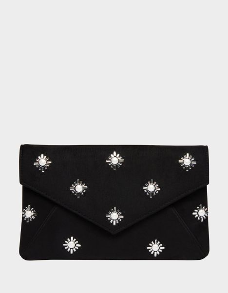 Betsey Johnson Black Embellished Envelope Clutch Black Women Handbags