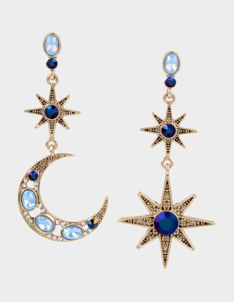 Betsey Johnson Blue Women Betseys Celestial Star And Moon Mismatch Earrings Blue Jewelry