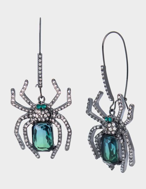 Betsey Johnson Jewelry Rich Witch Spider Hook Earrings Green Green Women