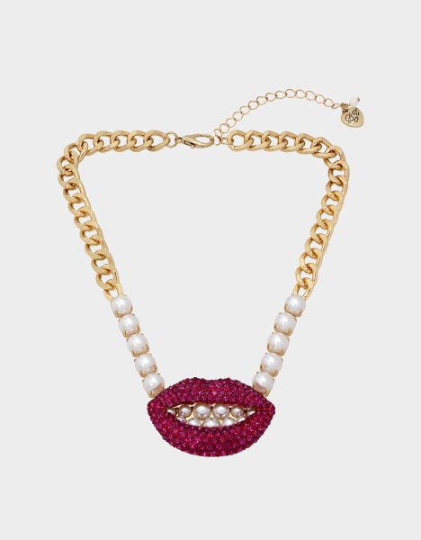 Betsey Johnson Pink Midnight Garden Short Lip Necklace Pink Jewelry Women