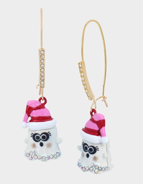 Betsey Johnson Jewelry Women Pink Scary Merry Santa Ghost Earrings Pink