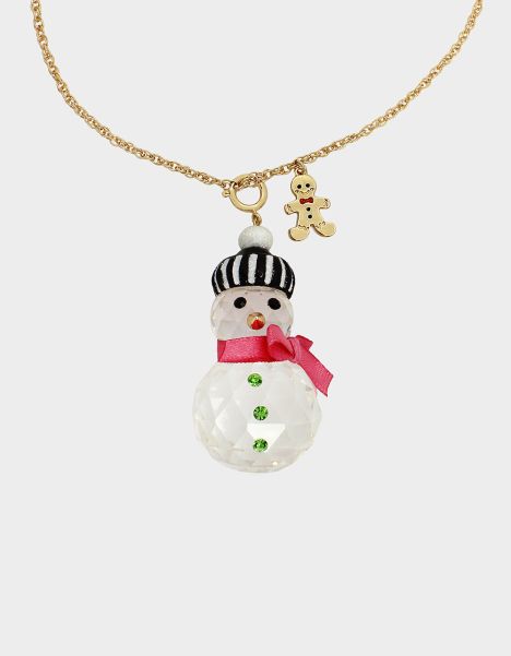 Women Betseys Holiday Snowman Necklace Rhinestone Jewelry Betsey Johnson Rhinestone
