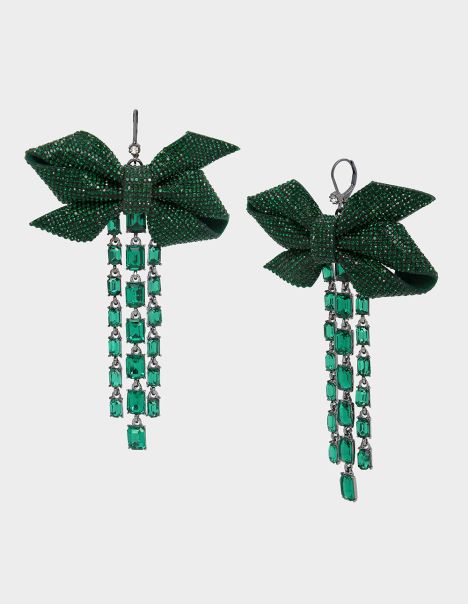 Women Jewelry Betseys Bows Crystal Drop Earrings Green Green Betsey Johnson