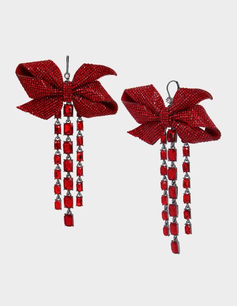 Women Jewelry Betseys Bows Crystal Drop Earrings Red Red Betsey Johnson