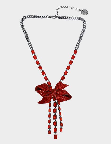 Women Jewelry Betsey Johnson Red Betseys Bows Crystal Y Necklace Red