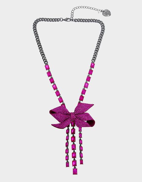 Betseys Bows Crystal Y Necklace Pink Betsey Johnson Women Pink Jewelry