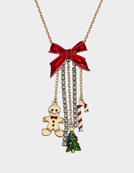 Betseys Holiday Bow Necklace Red Women Red Betsey Johnson Jewelry