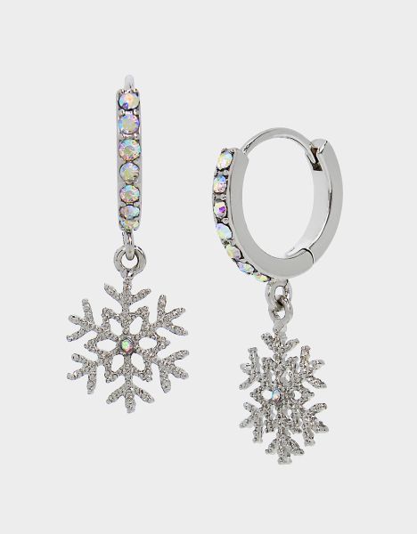 Women Jewelry Betseys Holiday Snowflake Huggie Earrings Rhinestone Rhinestone Betsey Johnson