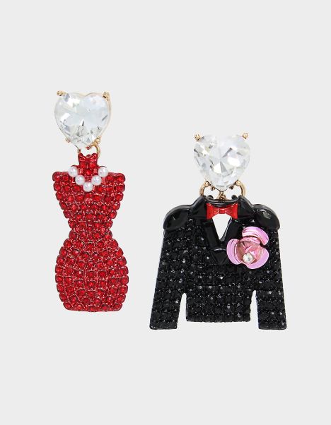 Red Betsey Johnson Women Jewelry Going All Out Tux N Dress Earrings Red